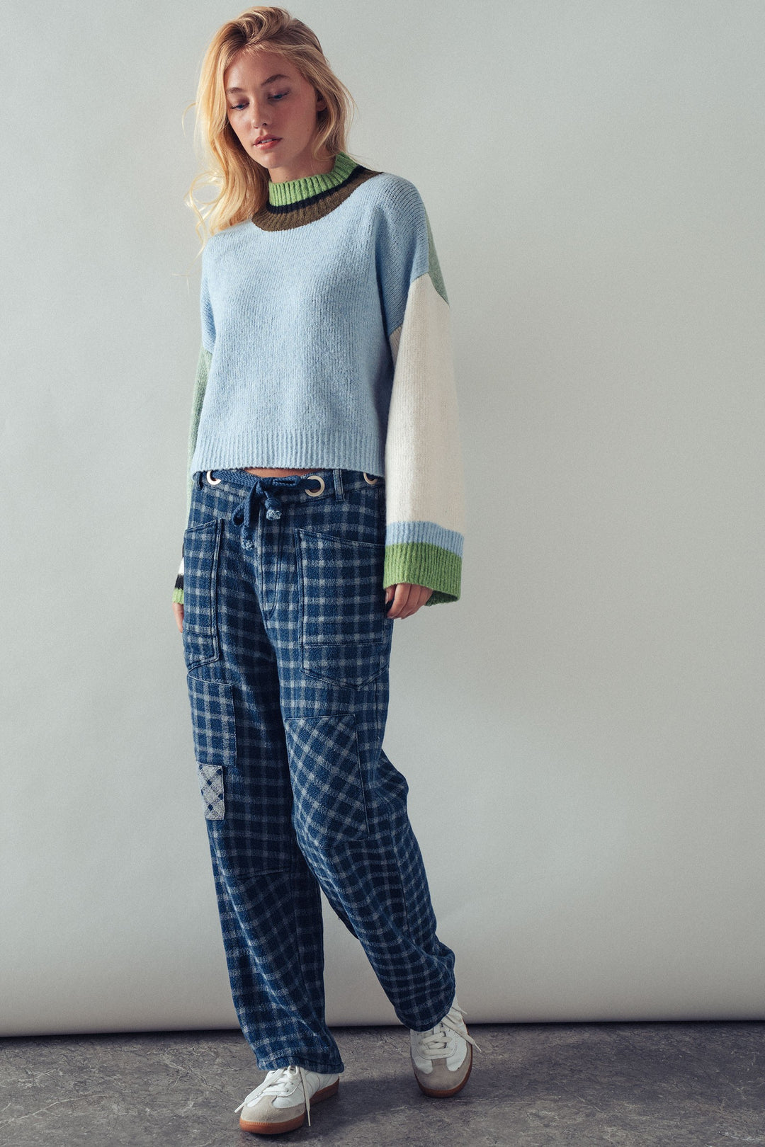 colorblock knit cropped sweater - bluesage (additional view)