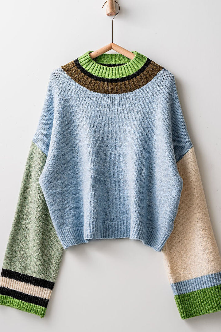 colorblock knit cropped sweater - bluesage (additional view)