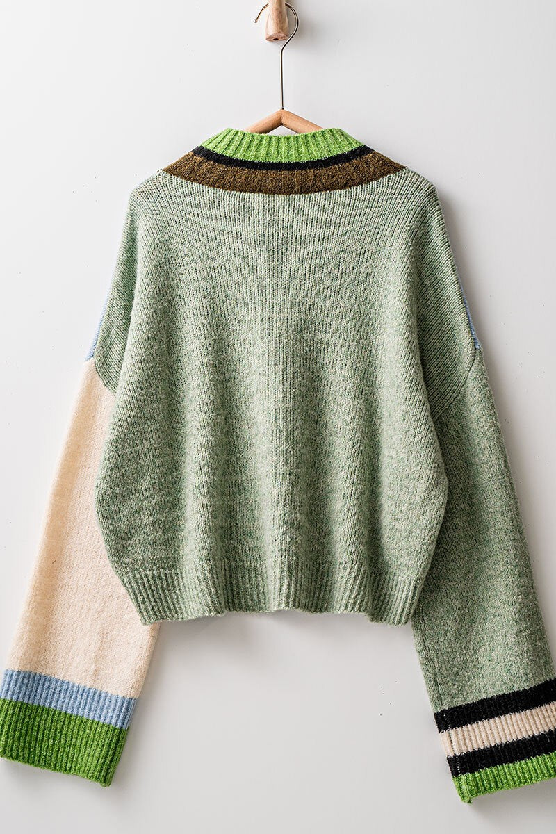 colorblock knit cropped sweater - bluesage (additional view)