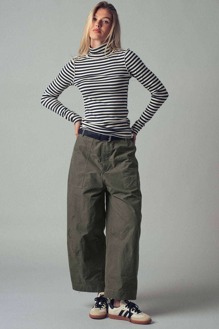 relaxed wide leg utility pants with patch pockets - olive
