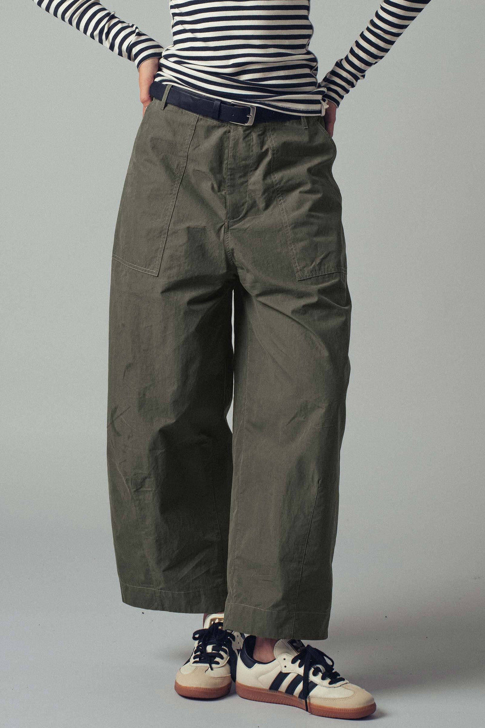 relaxed wide leg utility pants with patch pockets - olive (additional view)