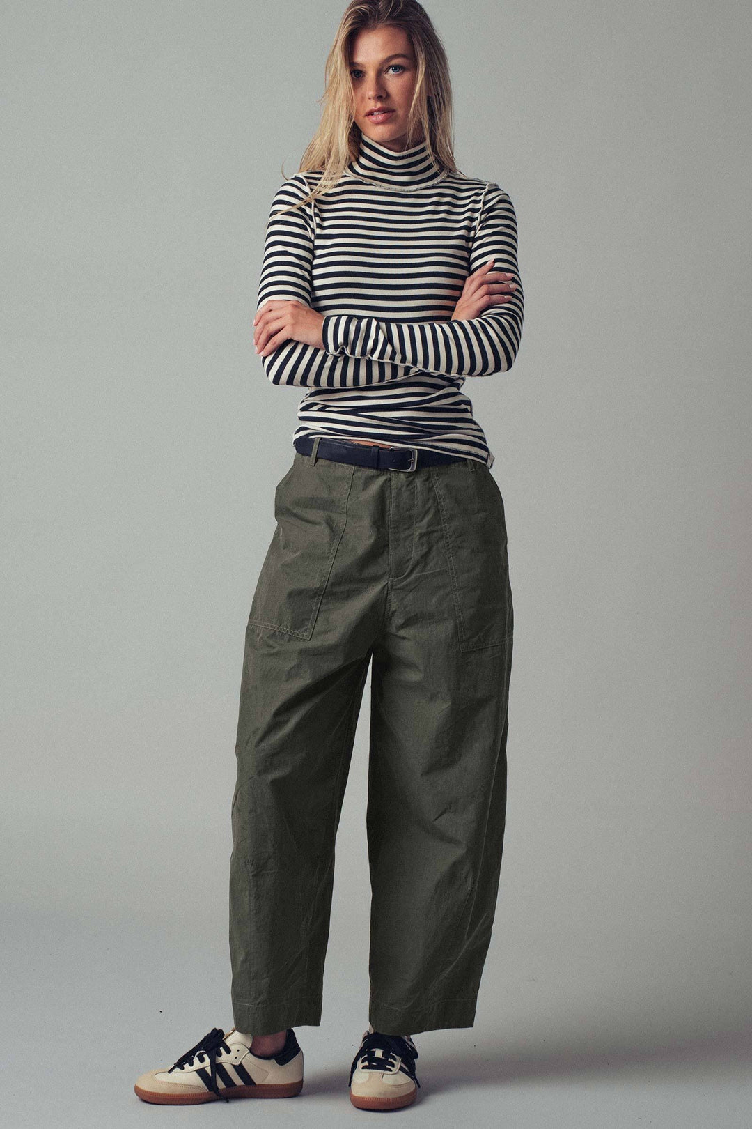 relaxed wide leg utility pants with patch pockets - olive (additional view)