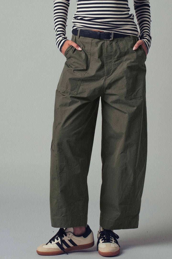 relaxed wide leg utility pants with patch pockets - olive (additional view)