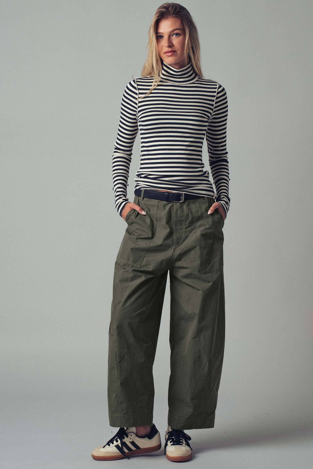 relaxed wide leg utility pants with patch pockets - olive (additional view)