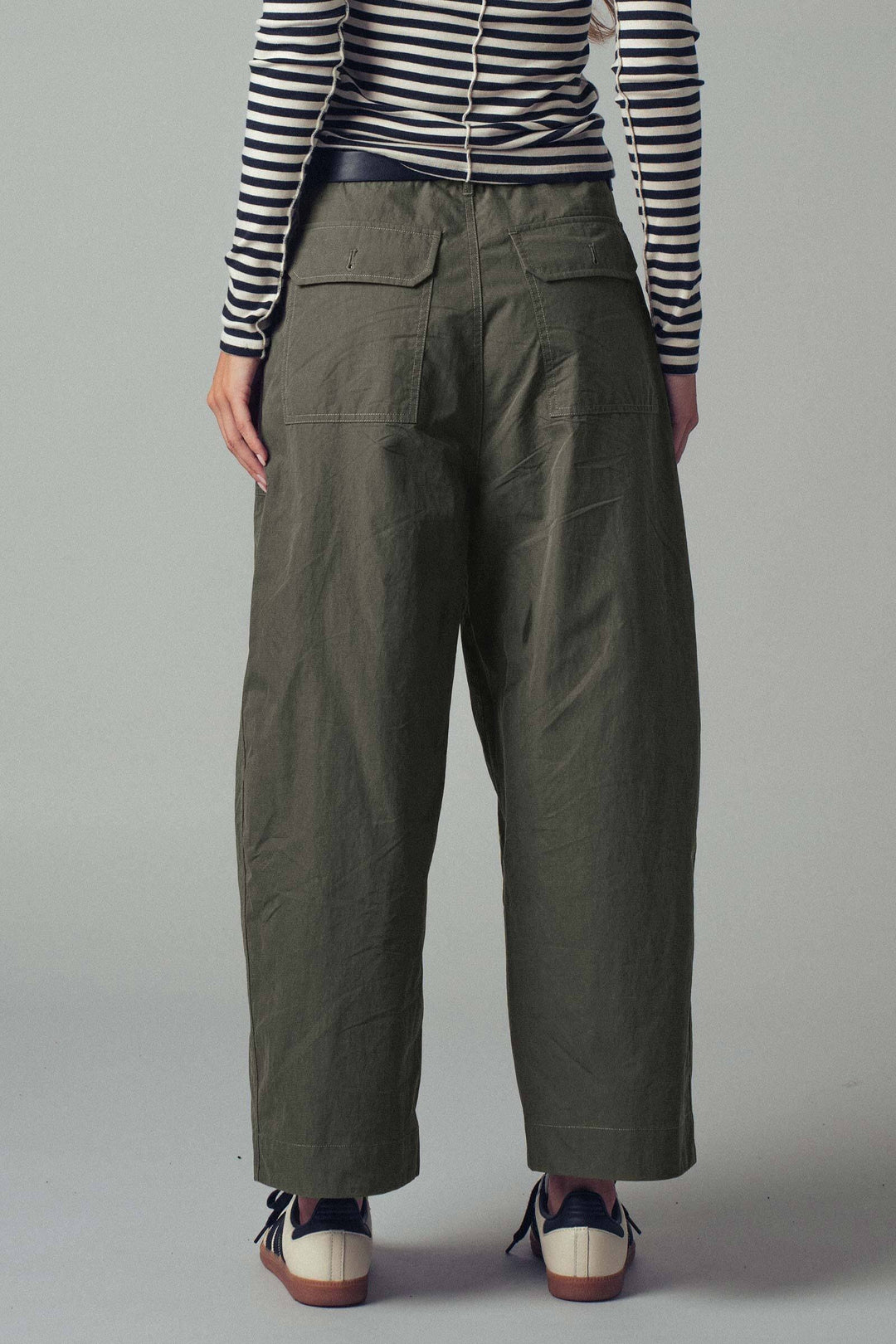 relaxed wide leg utility pants with patch pockets - olive (additional view)