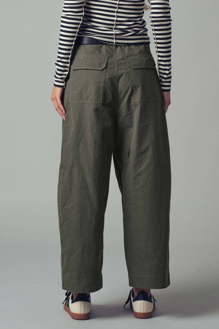relaxed wide leg utility pants with patch pockets - olive (additional view)