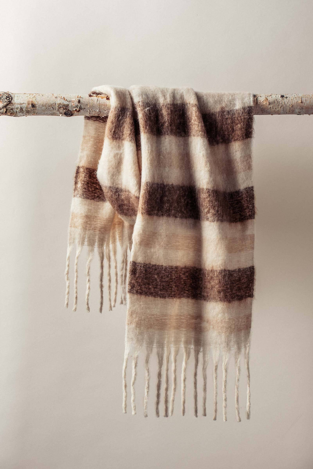 striped fringe scarf - brown