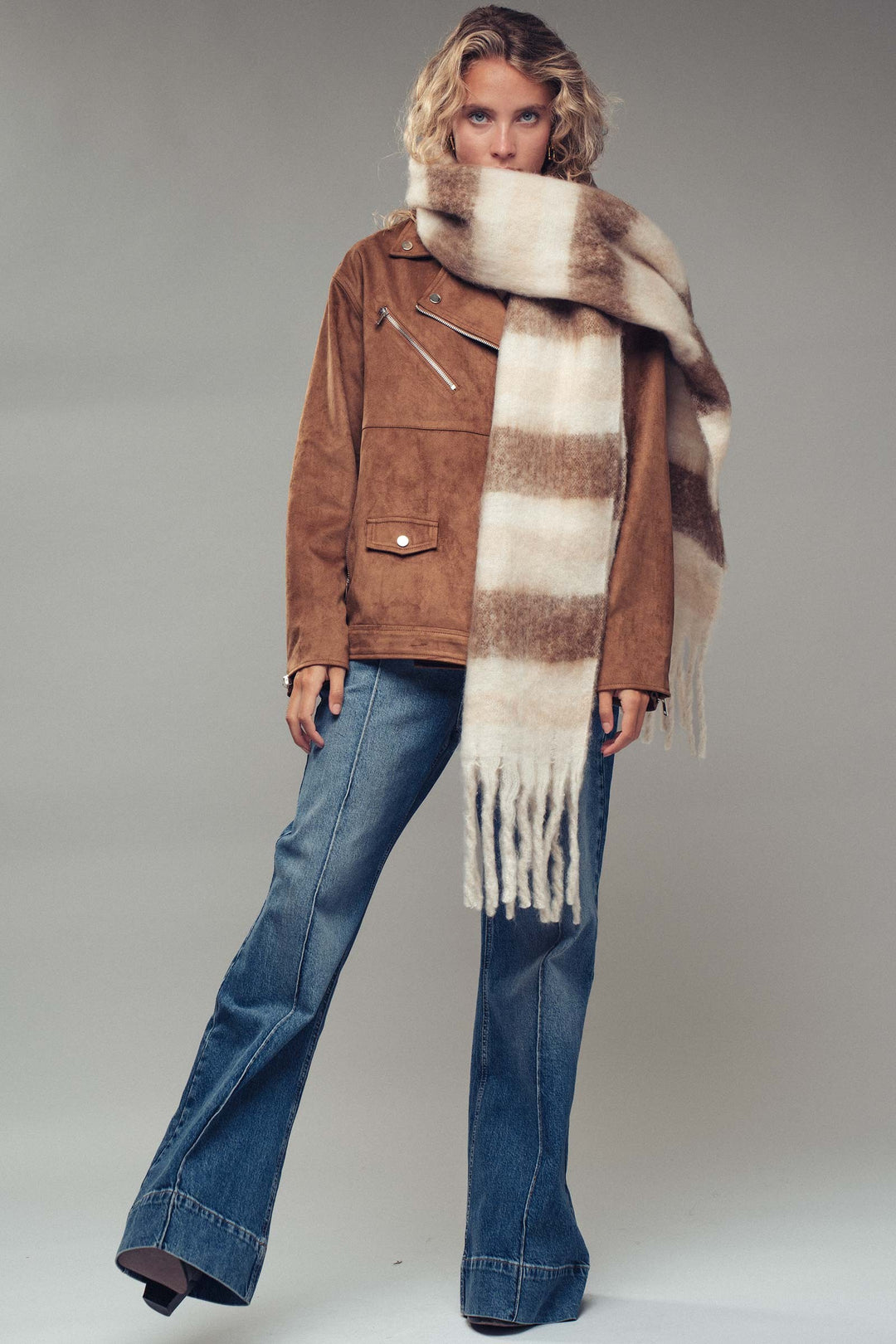 striped fringe scarf - brown (additional view)