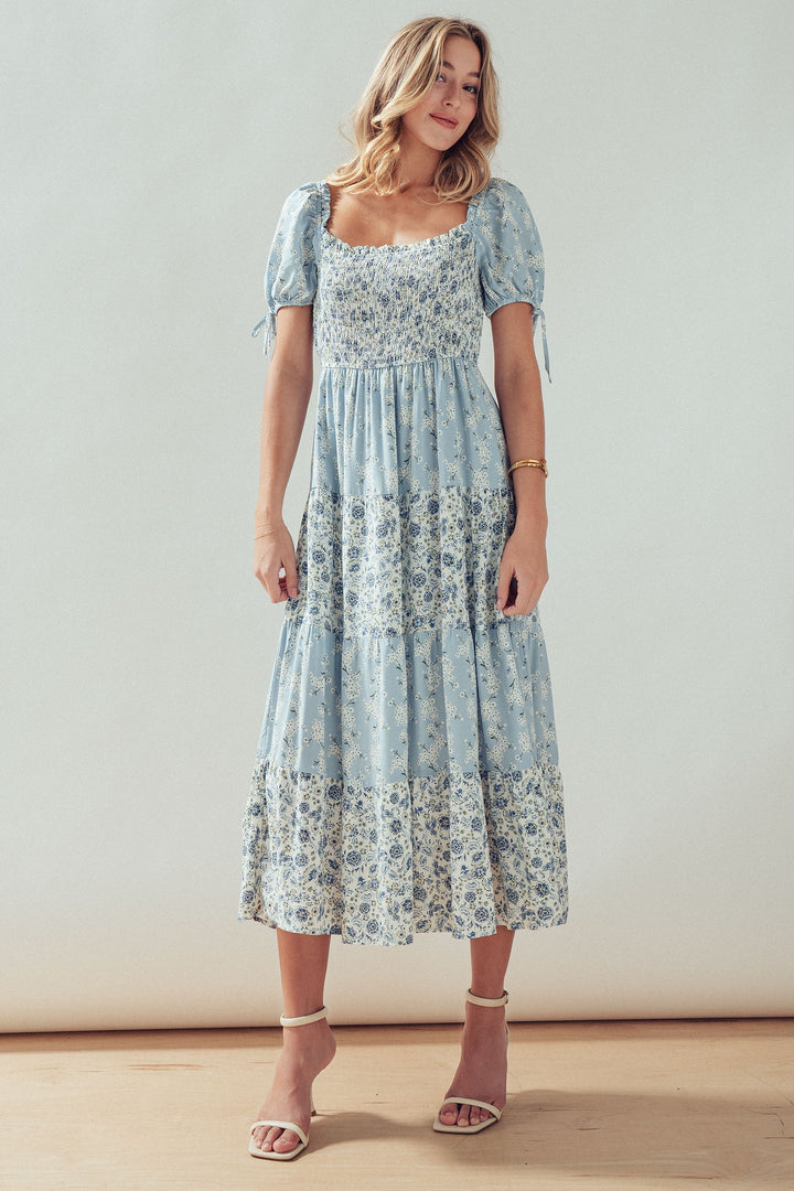 floral smocked midi dress - lt blue multi (additional view)