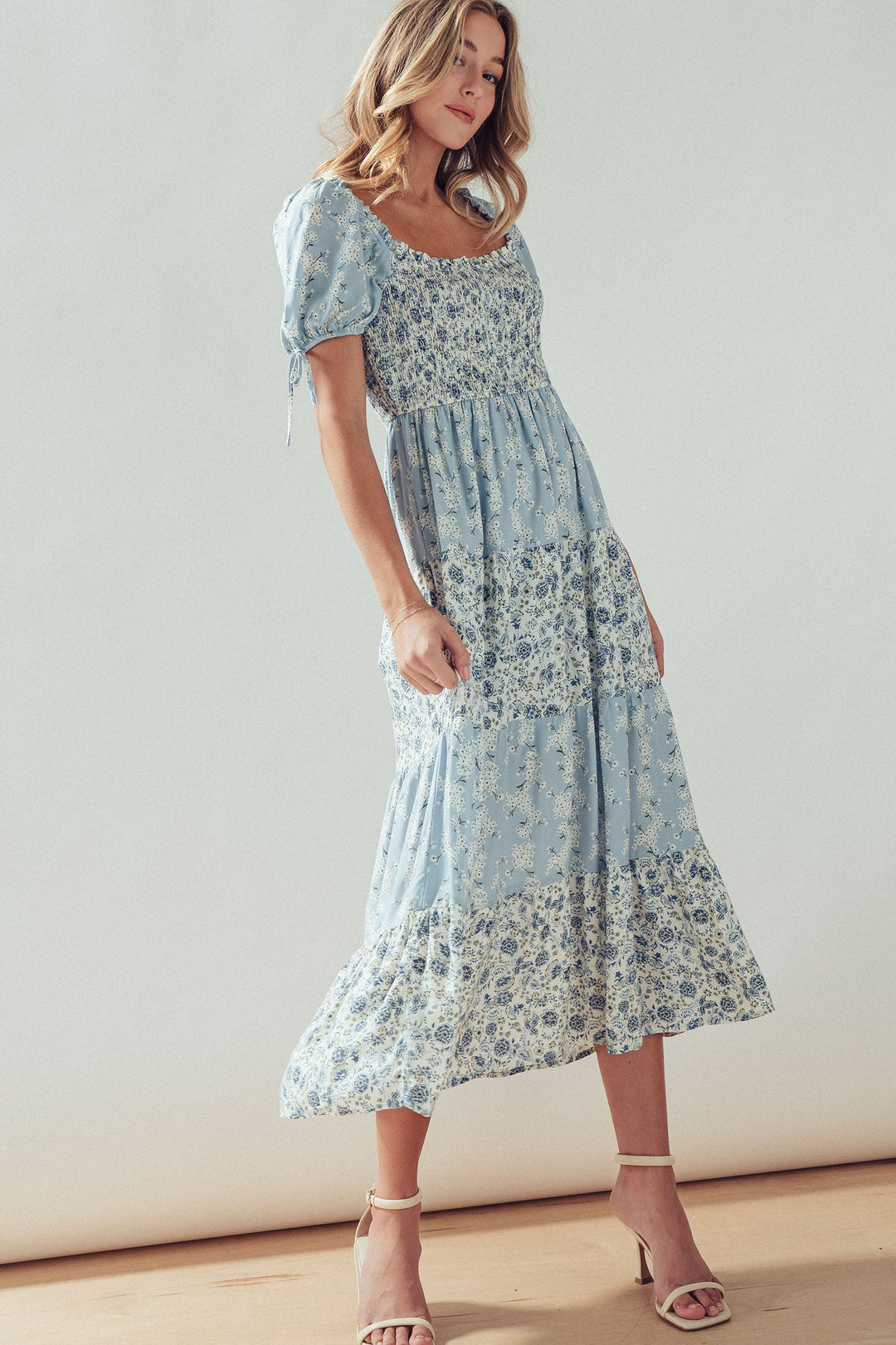 floral smocked midi dress - lt blue multi (additional view)