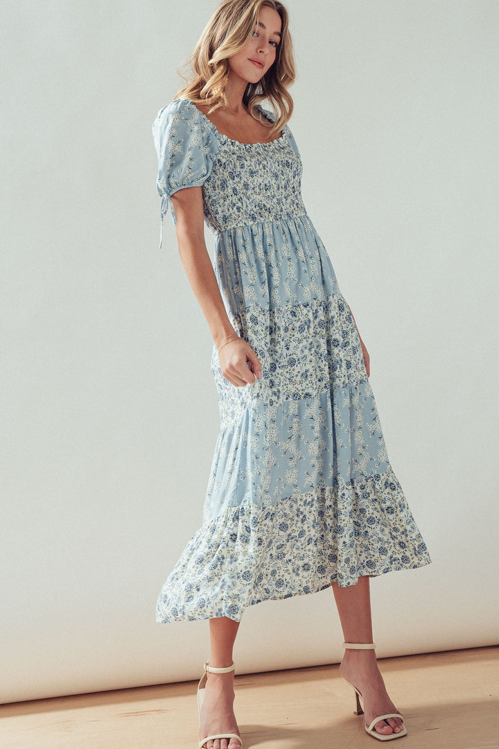 floral smocked midi dress - lt blue multi (additional view)