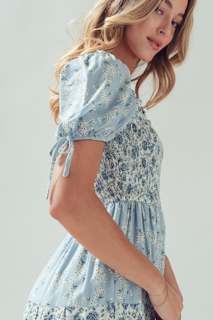 floral smocked midi dress - lt blue multi (additional view)