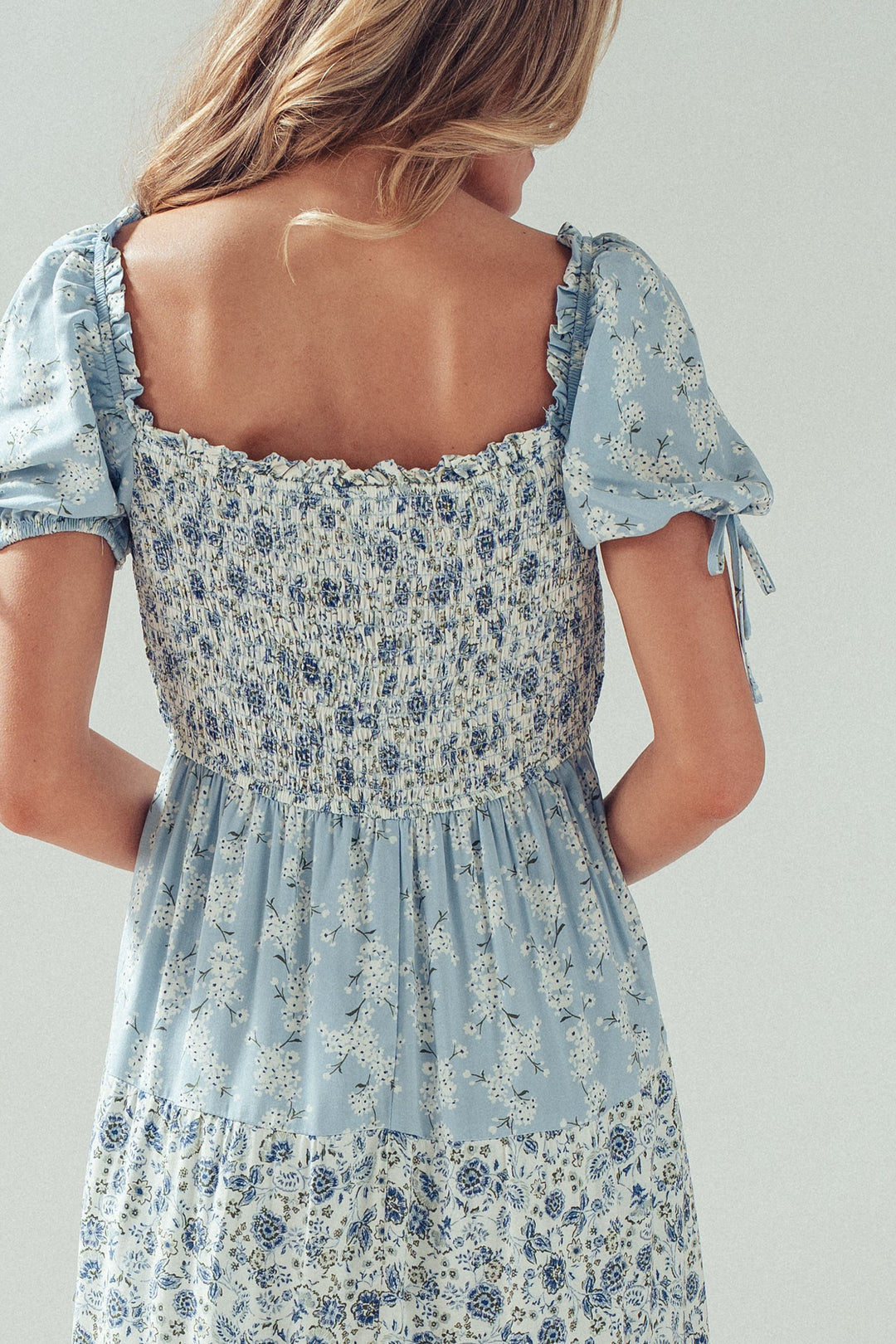 floral smocked midi dress - lt blue multi (additional view)