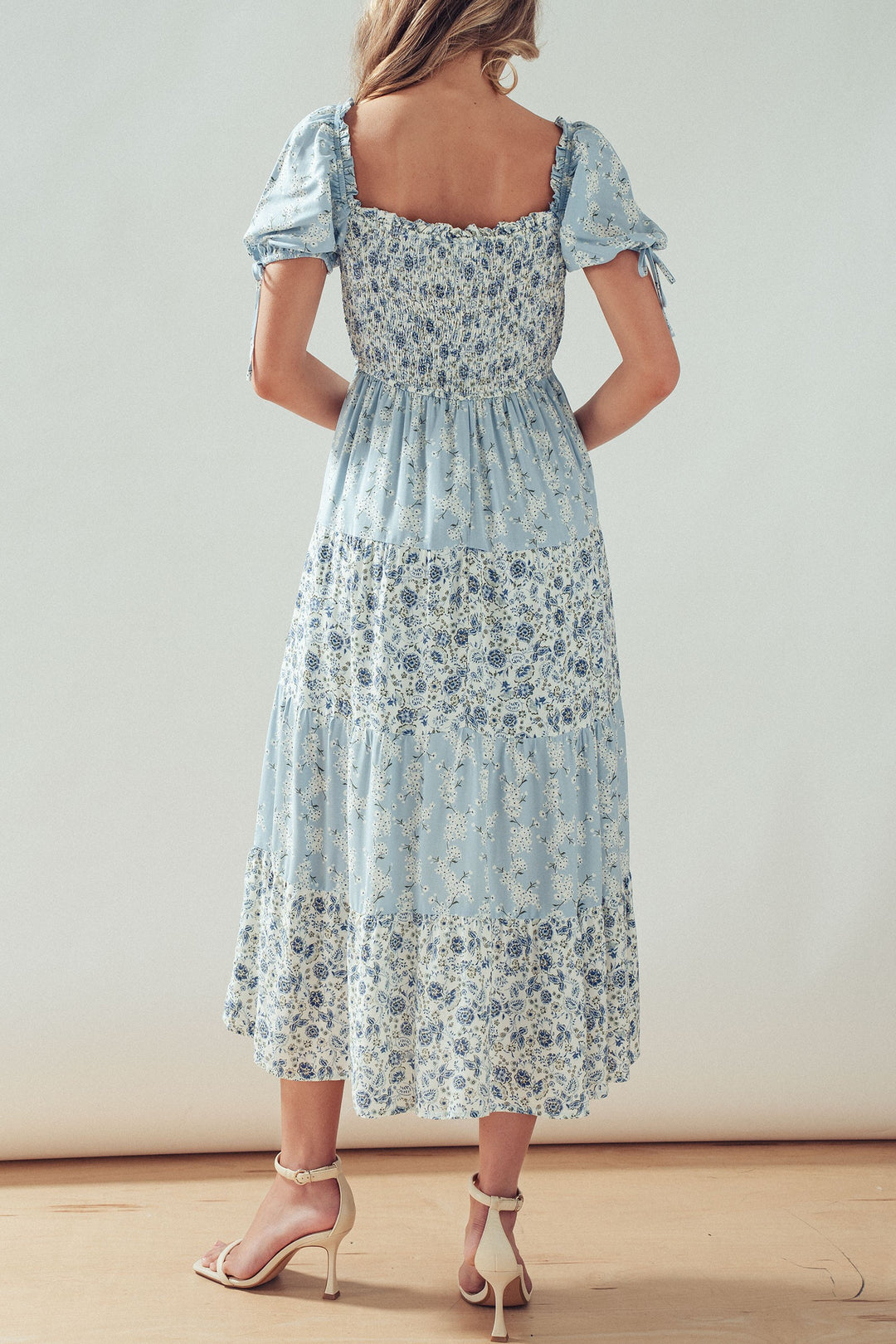 floral smocked midi dress - lt blue multi (additional view)