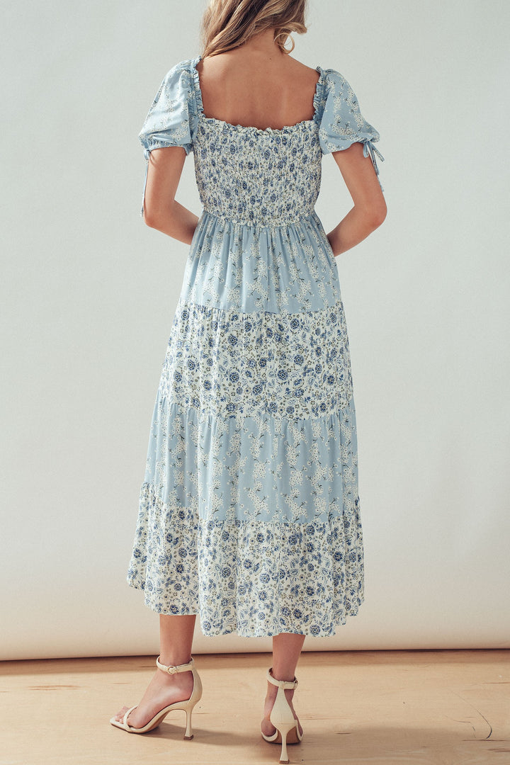 floral smocked midi dress - lt blue multi (additional view)