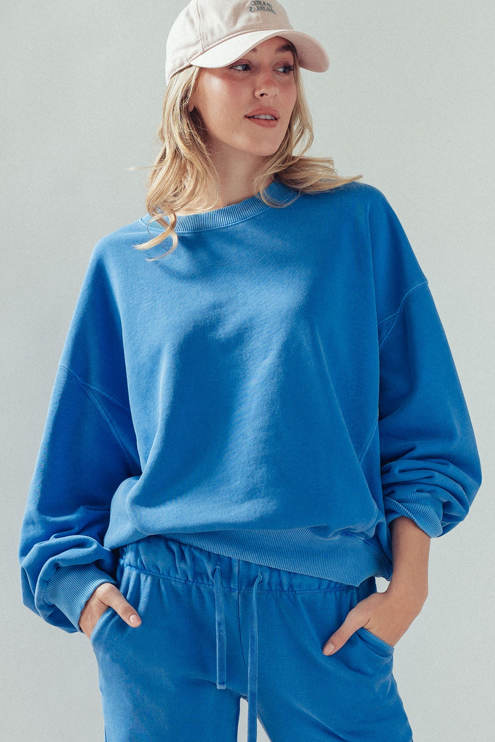 lazy days pigment washed sweatshirt top - royal blue (additional view)