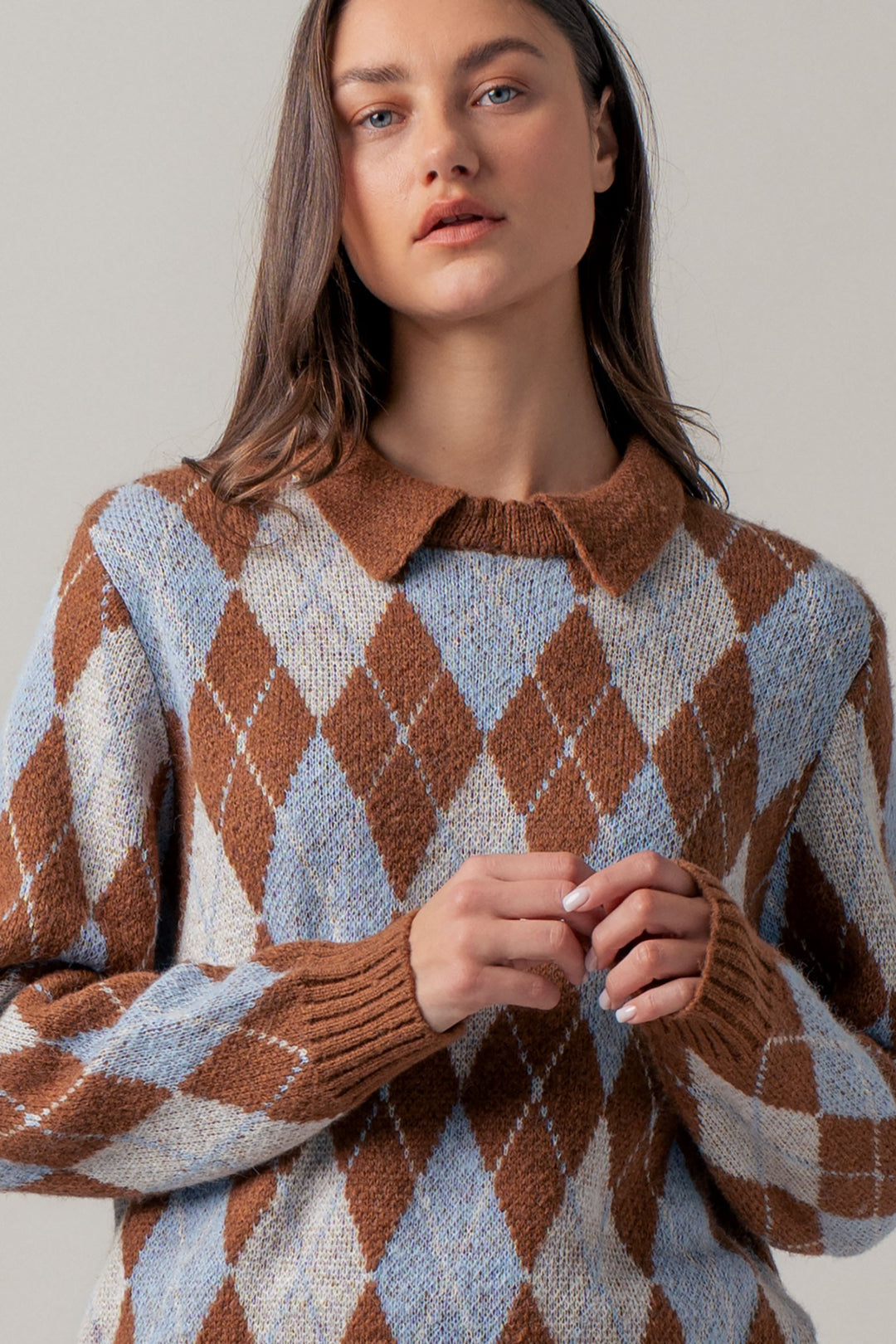cottage argyle sweater - brown multi