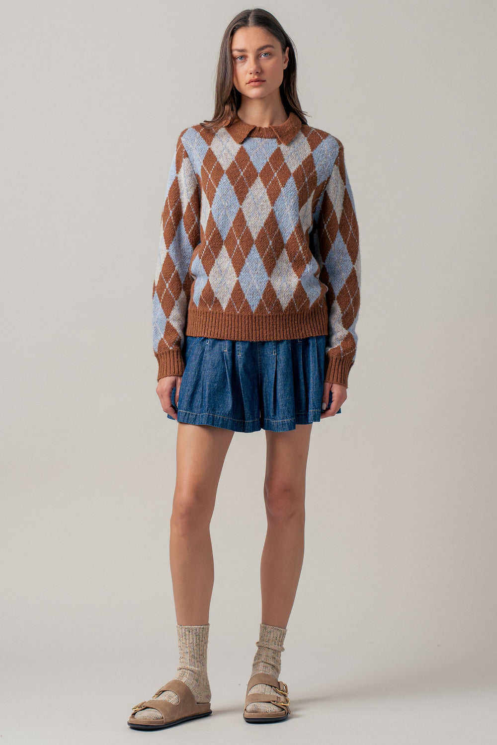cottage argyle sweater - brown multi (additional view)