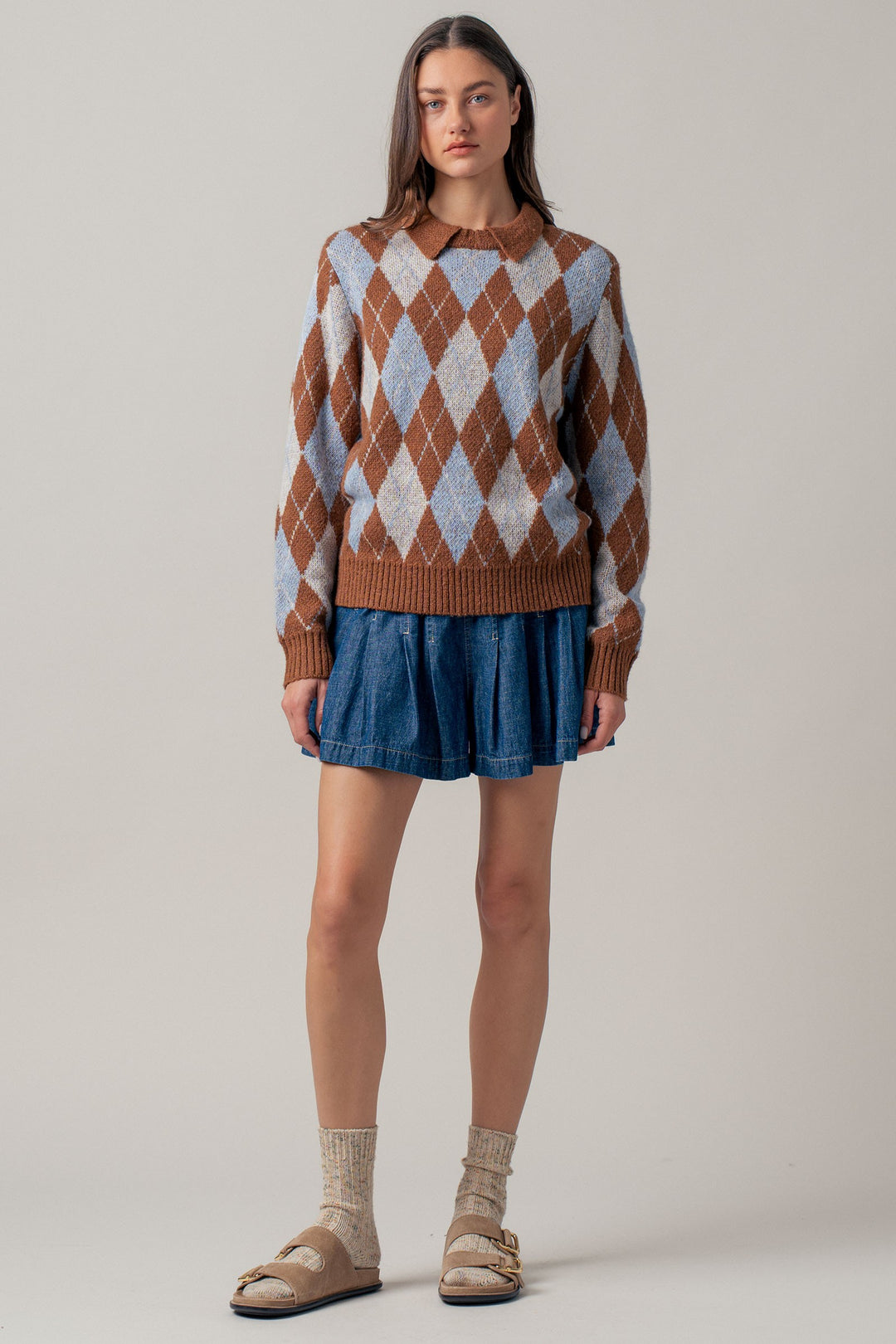 cottage argyle sweater - brown multi (additional view)