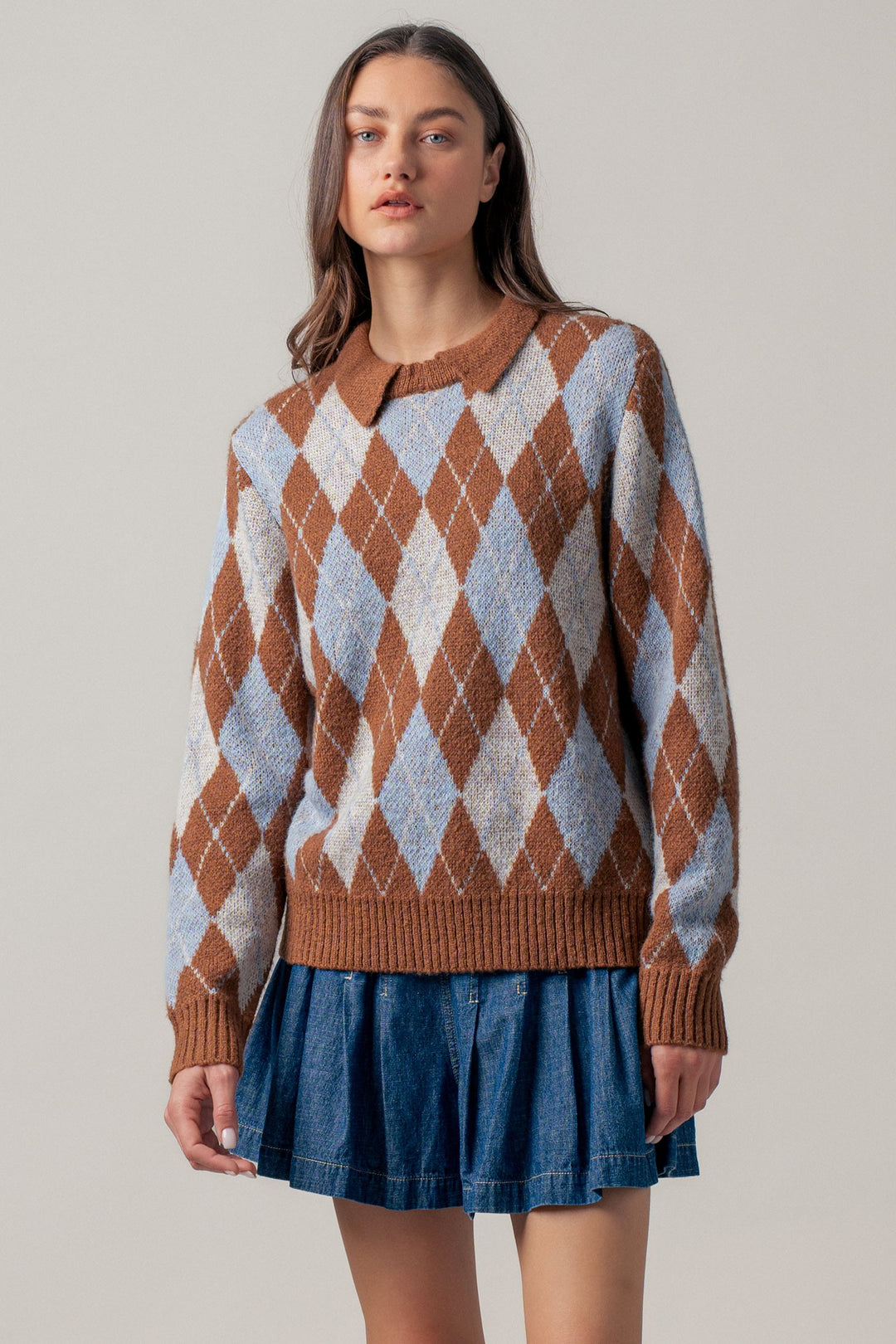 cottage argyle sweater - brown multi (additional view)