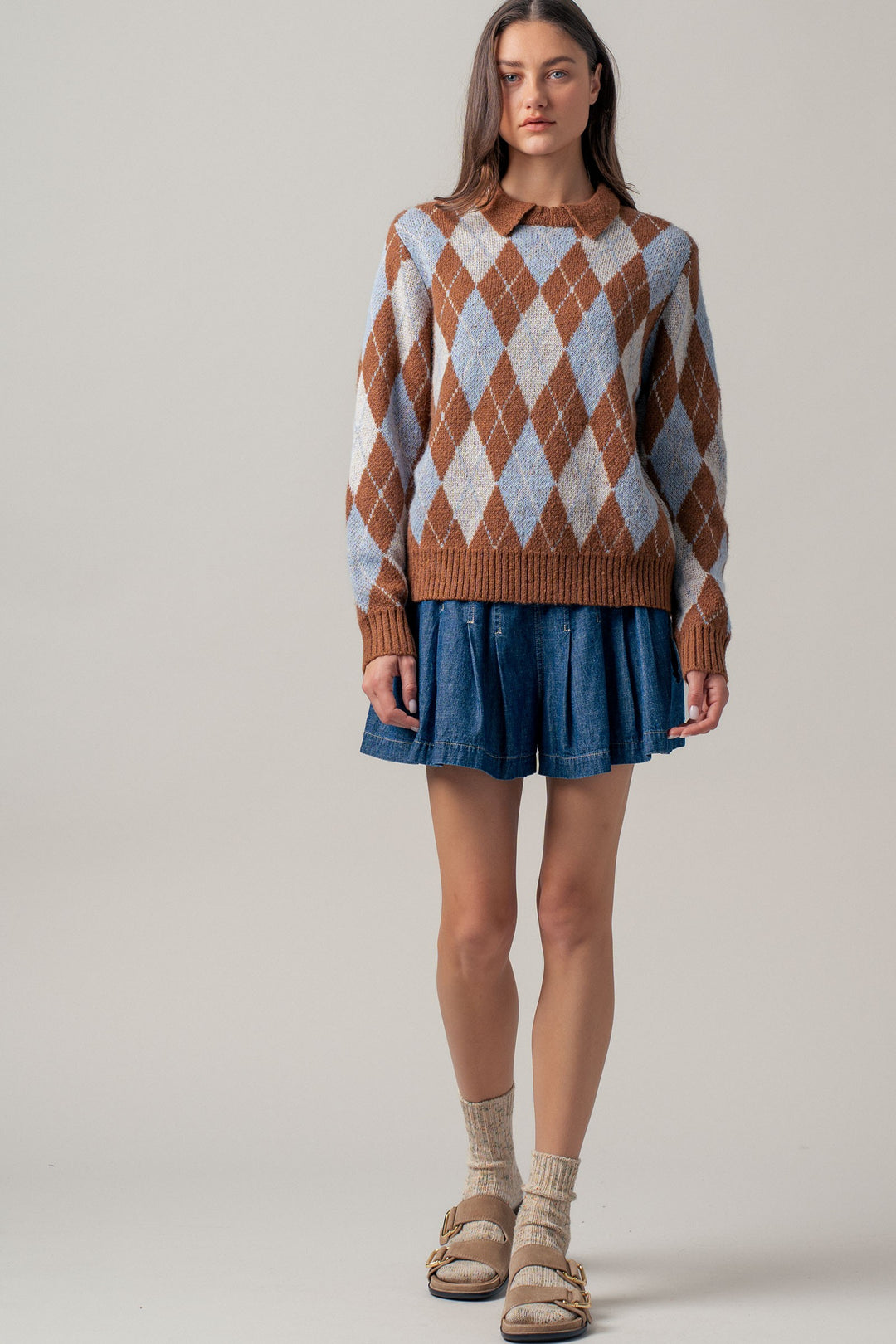 cottage argyle sweater - brown multi (additional view)