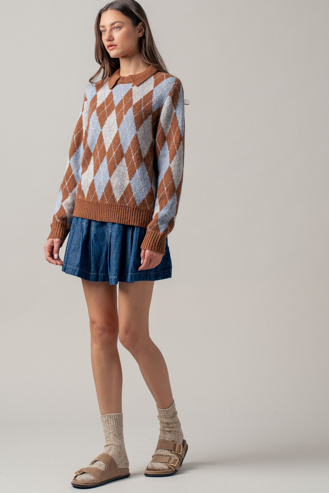 cottage argyle sweater - brown multi (additional view)
