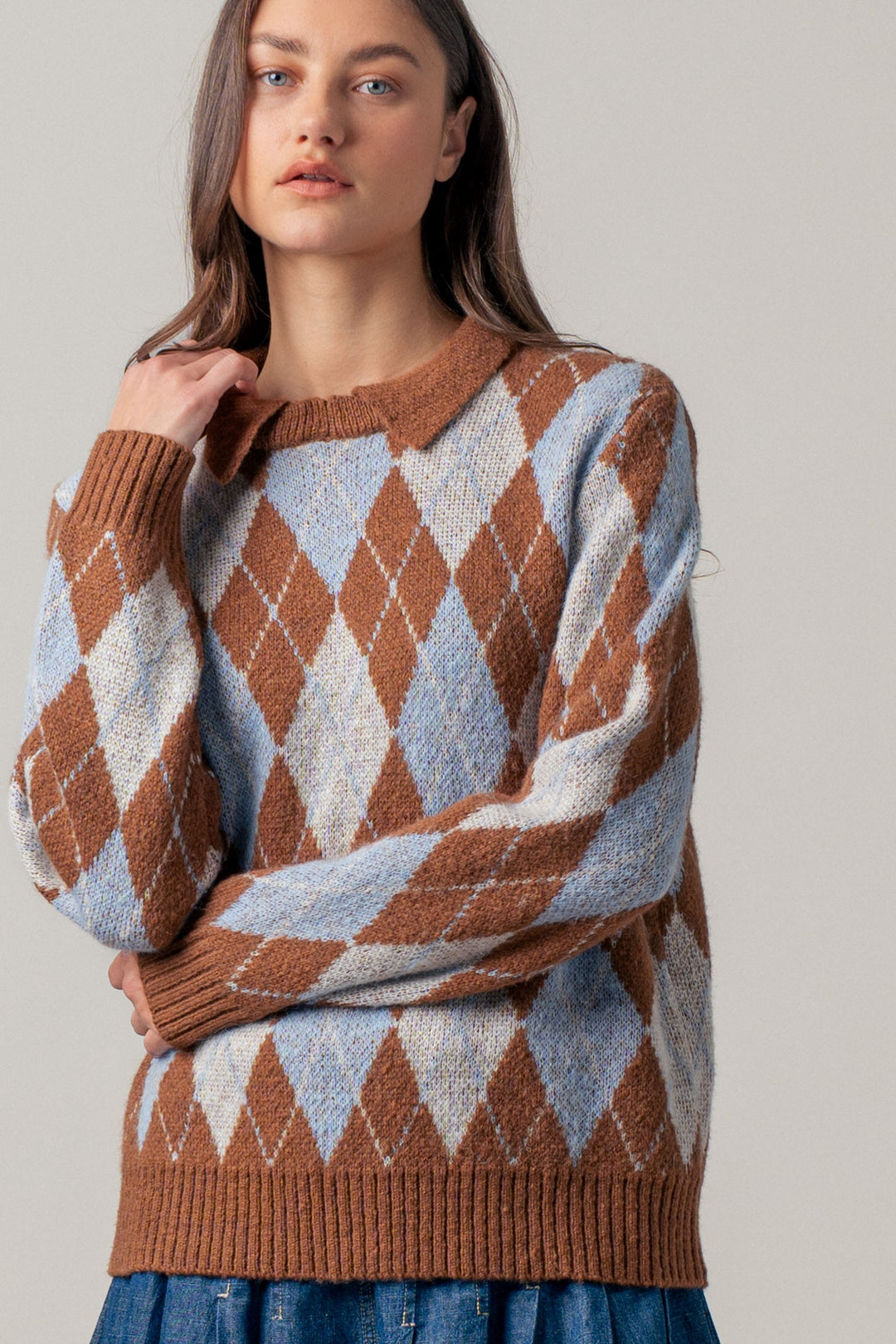 cottage argyle sweater - brown multi (additional view)