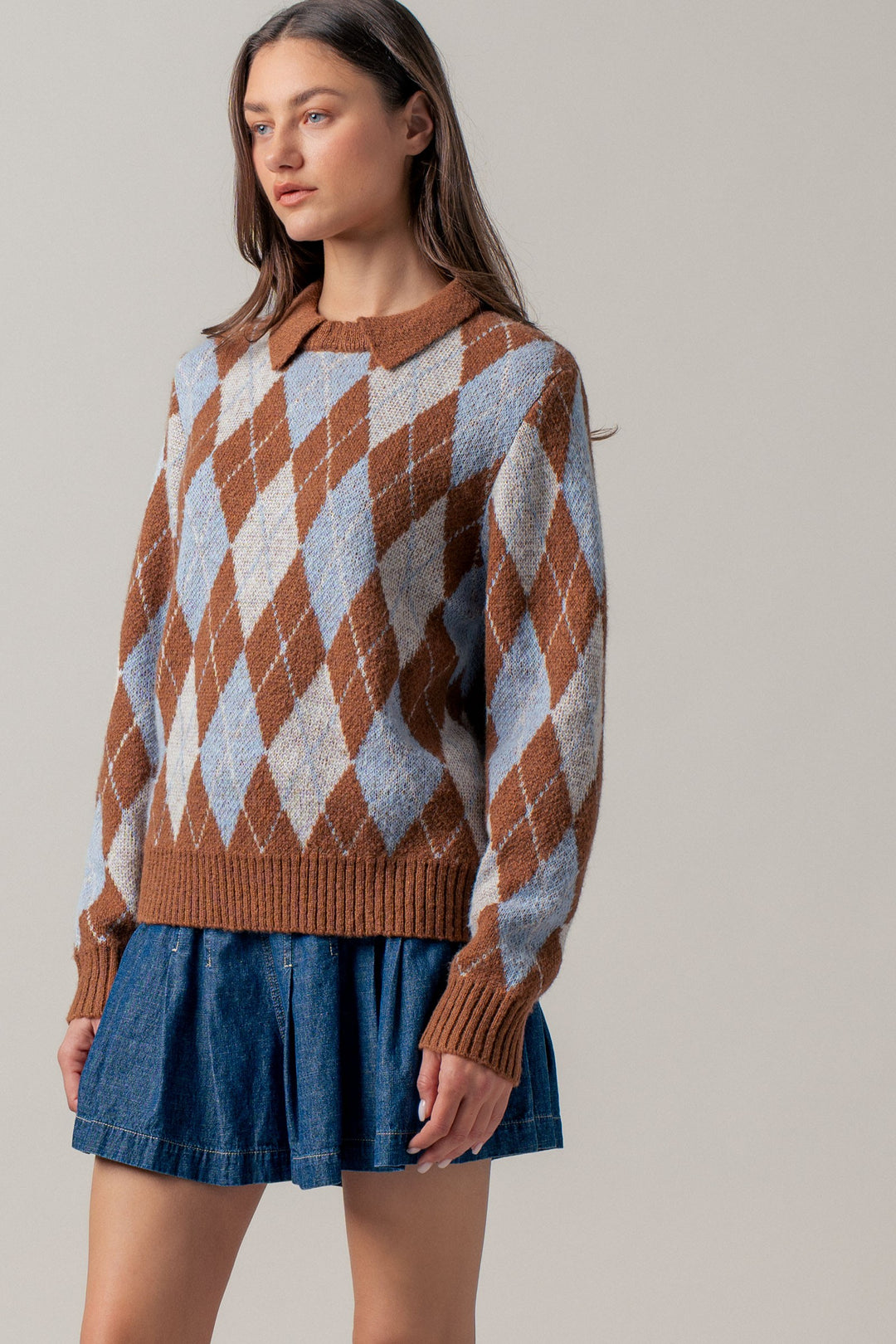 cottage argyle sweater - brown multi (additional view)