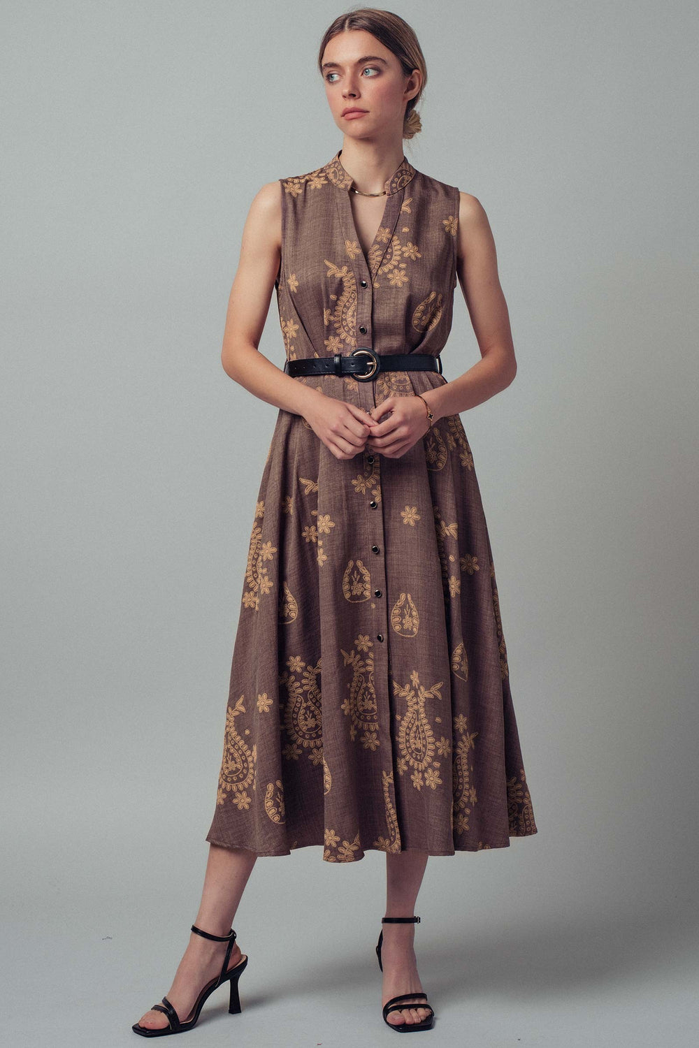 paisley sleeveless midi dress - mauve (additional view)