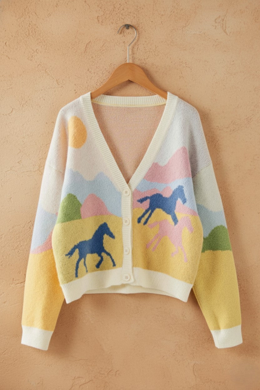 pastel horses cardigan - yellow (additional view)