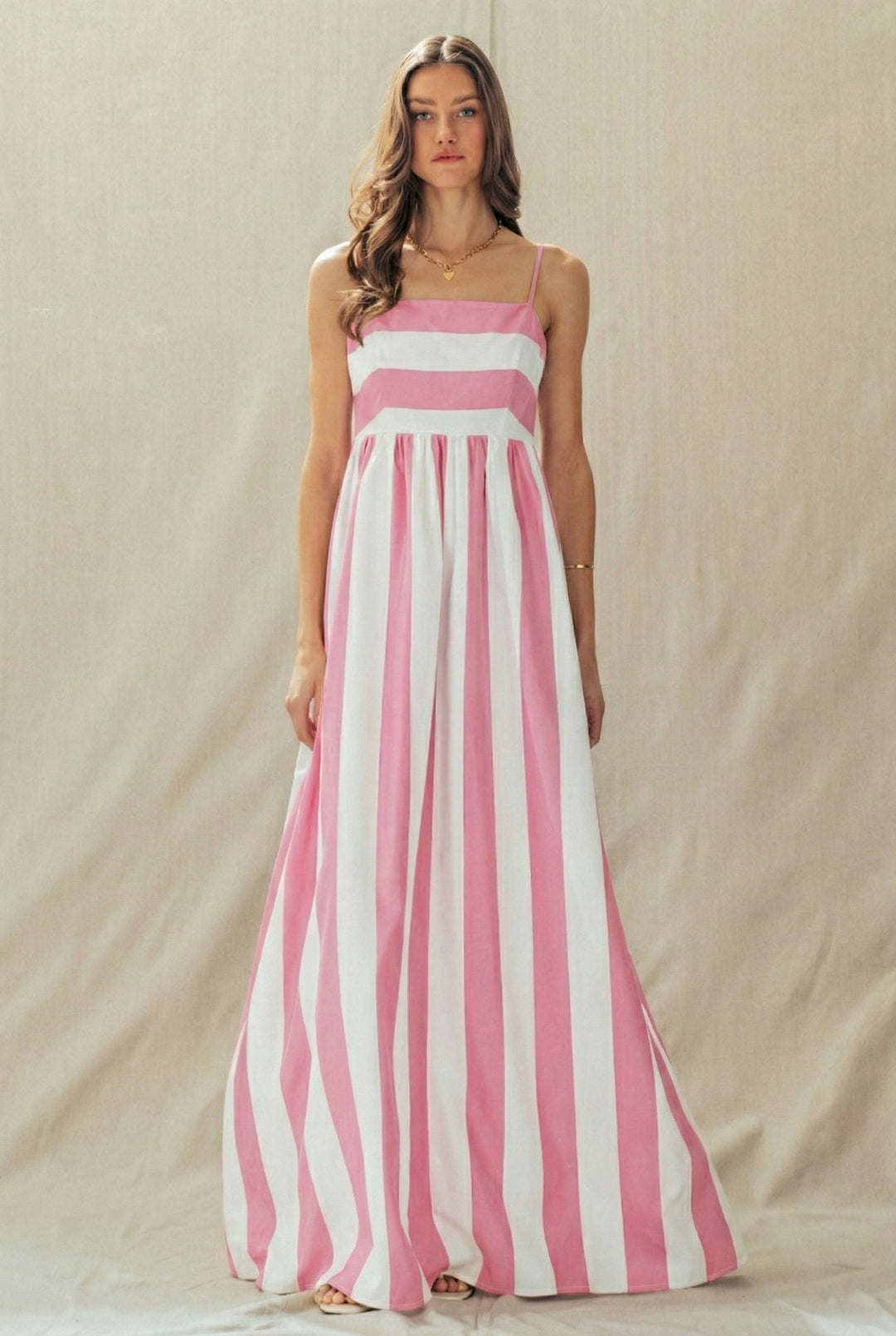 modern coast bold stripe maxi dress - ivory pink