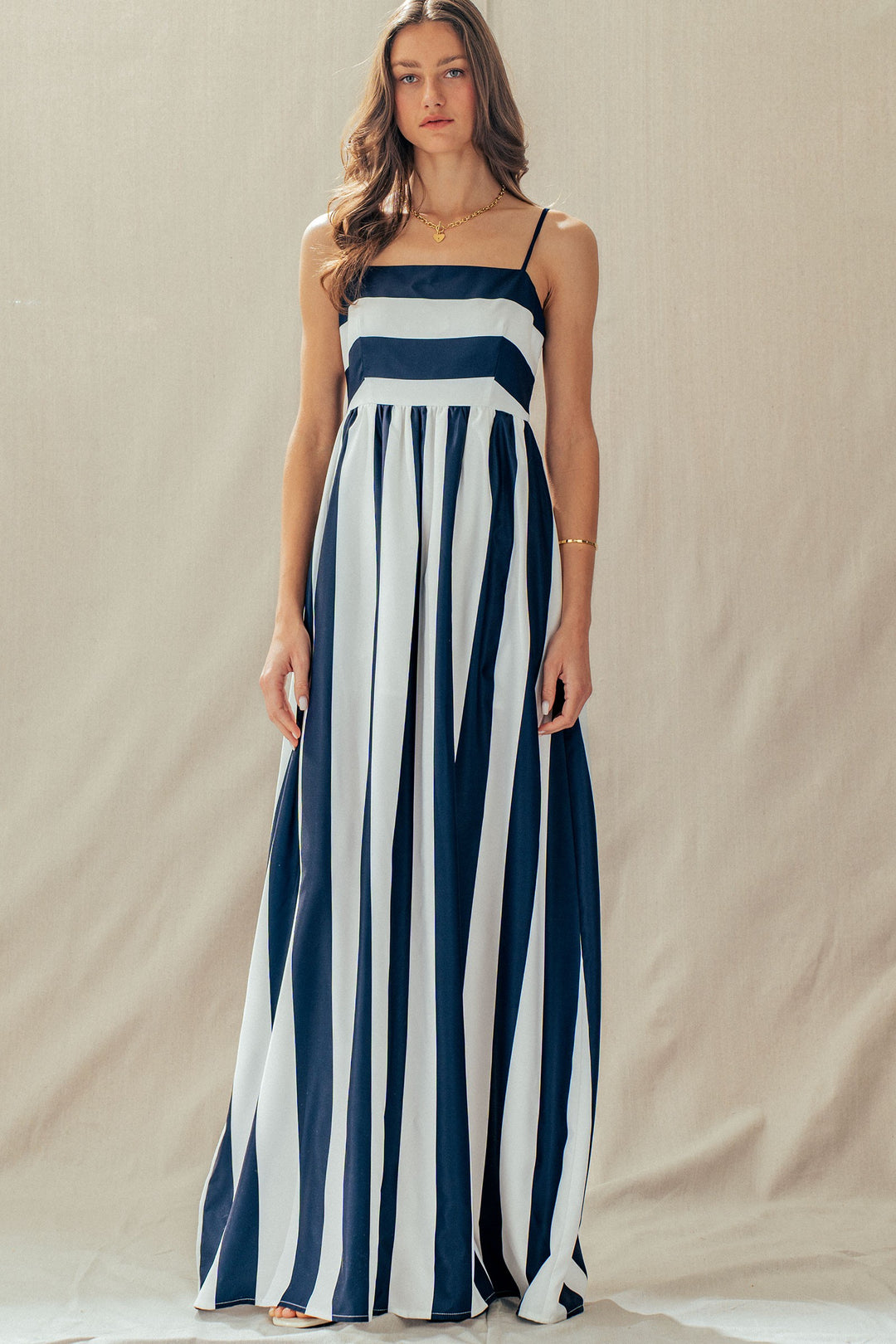 modern coast bold stripe maxi dress - ivory navy