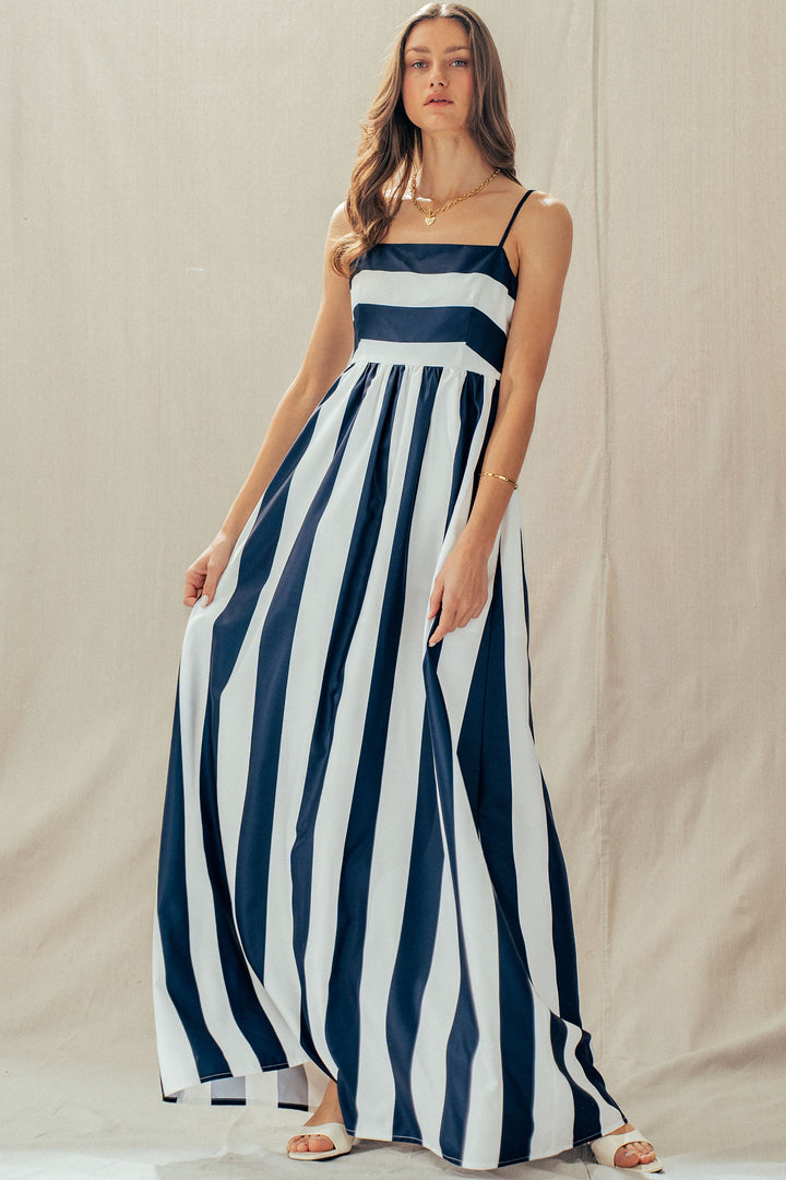 modern coast bold stripe maxi dress - ivory navy (additional view)