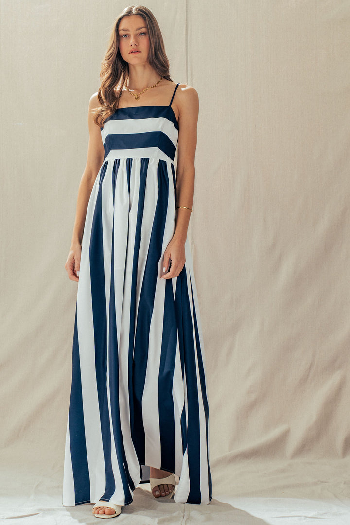 modern coast bold stripe maxi dress - ivory navy (additional view)