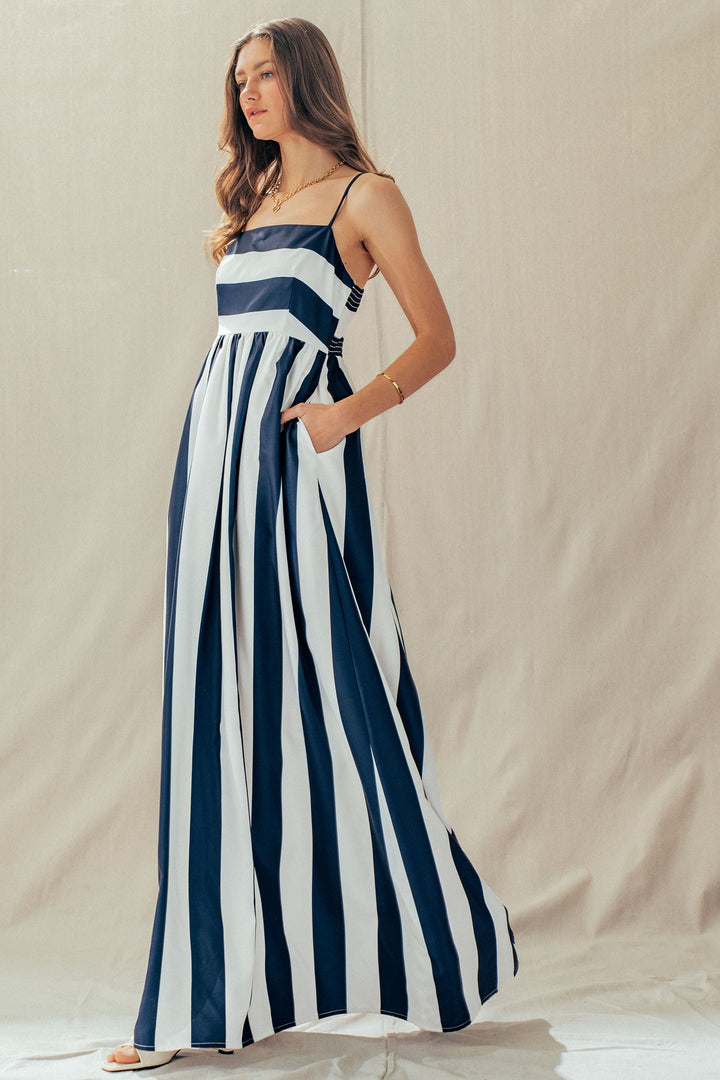 modern coast bold stripe maxi dress - ivory navy (additional view)