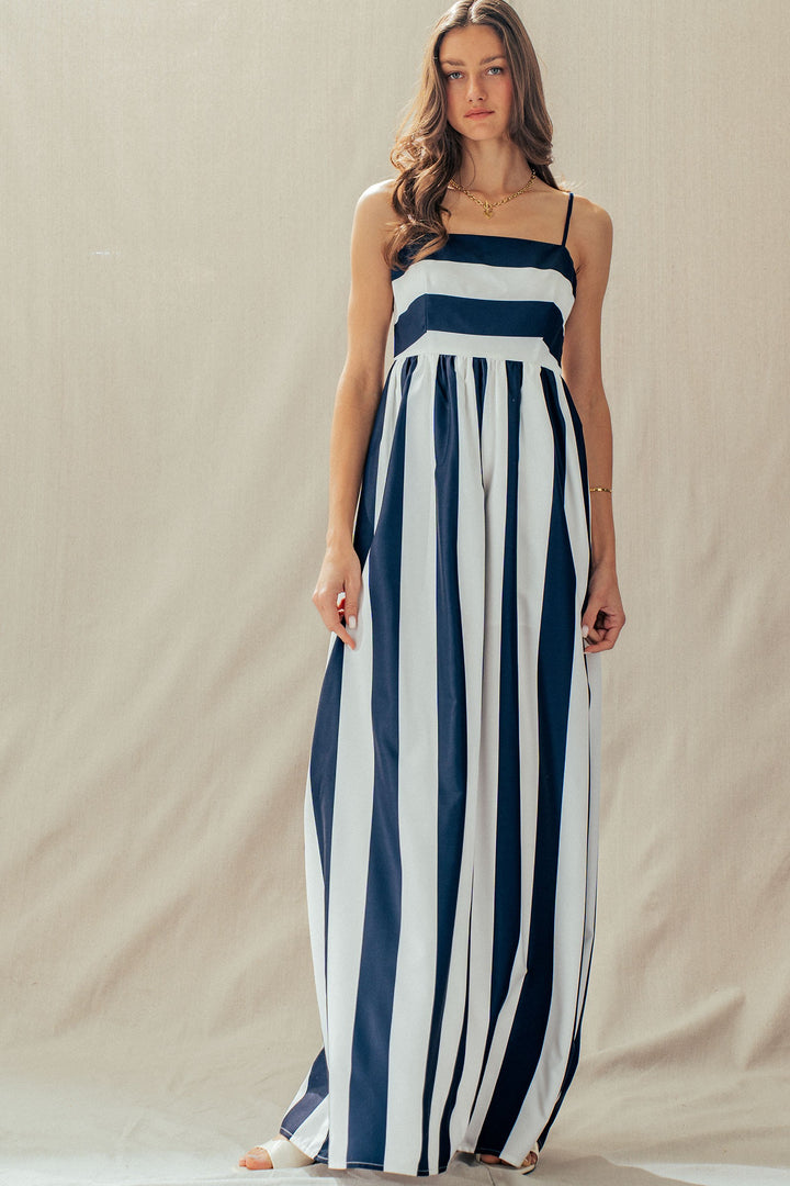 modern coast bold stripe maxi dress - ivory navy (additional view)