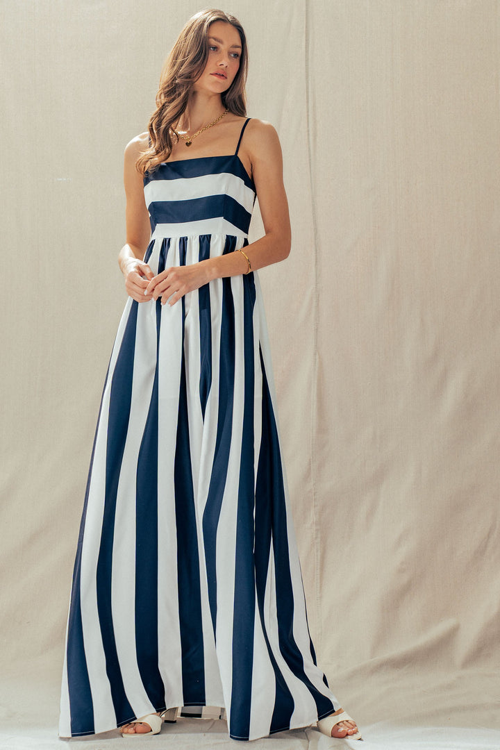 modern coast bold stripe maxi dress - ivory navy (additional view)