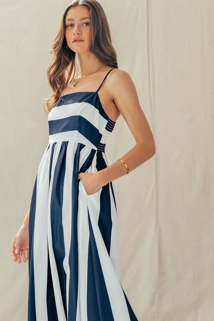 modern coast bold stripe maxi dress - ivory navy (additional view)