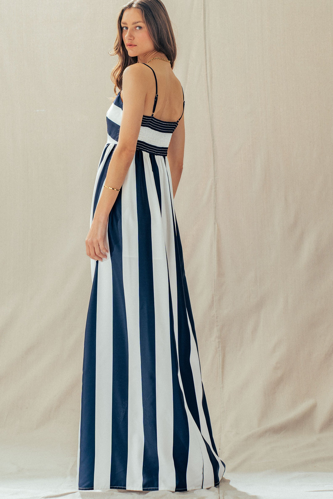 modern coast bold stripe maxi dress - ivory navy (additional view)