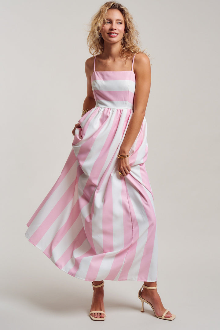 modern coast bold stripe maxi dress - ivory pink