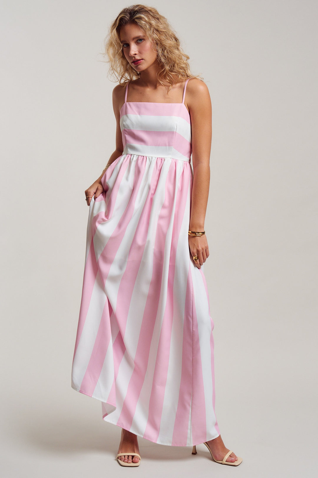 modern coast bold stripe maxi dress - ivory pink (additional view)