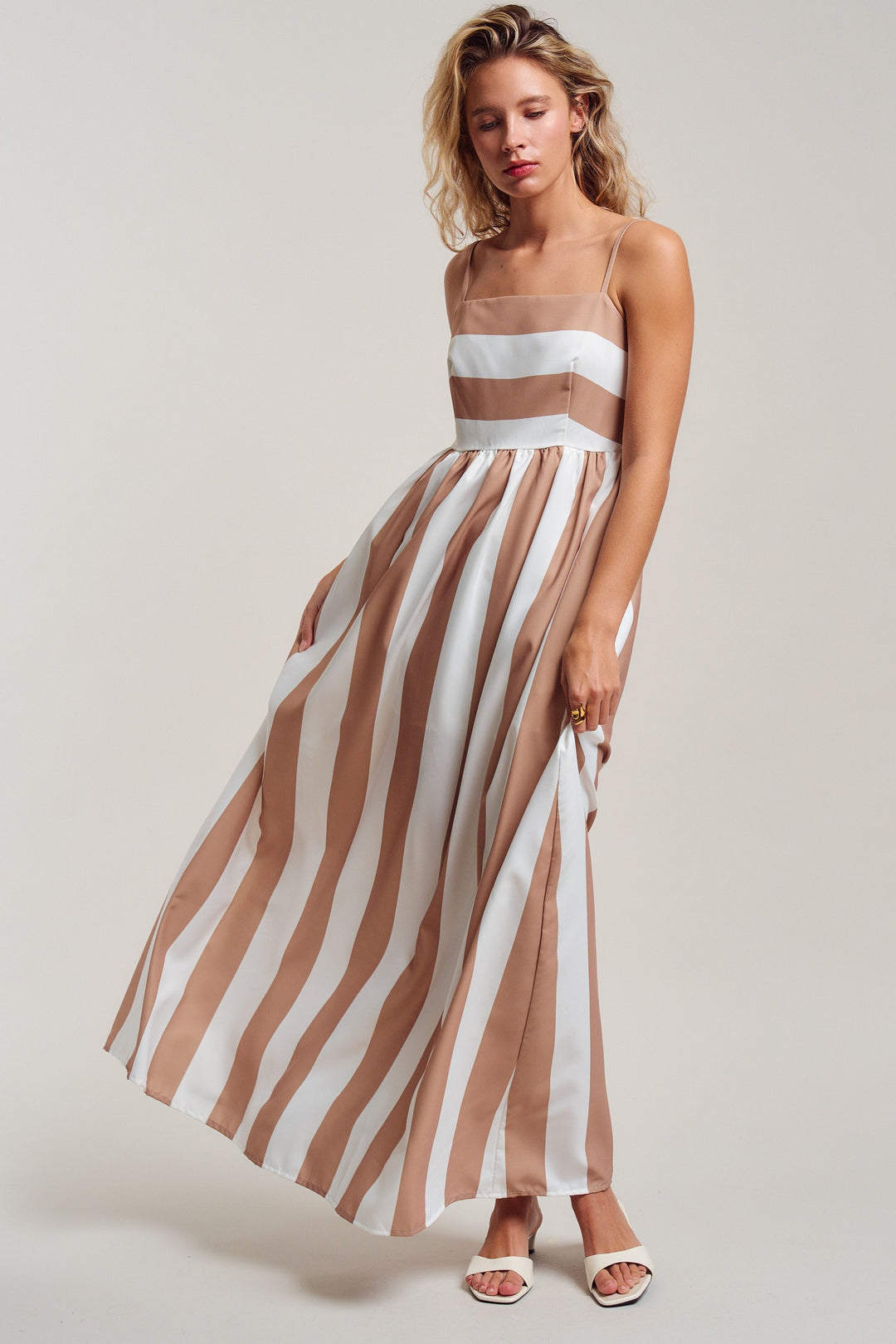 modern coast bold stripe maxi dress - ivory taupe (additional view)