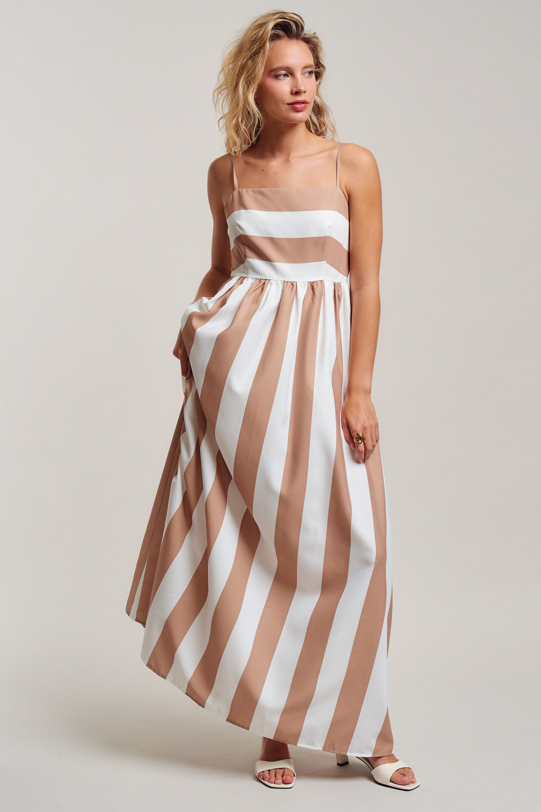 modern coast bold stripe maxi dress - ivory taupe (additional view)