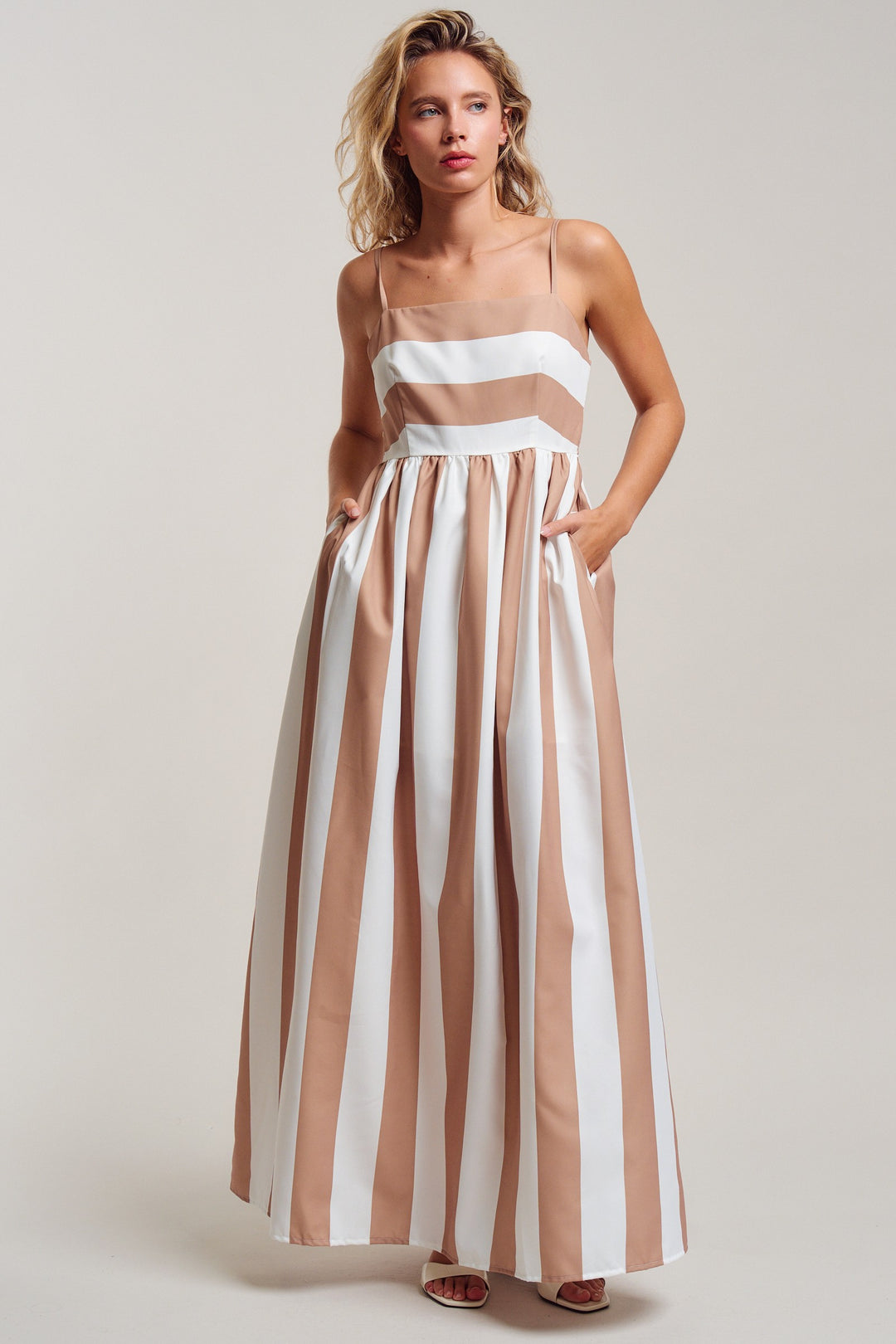 modern coast bold stripe maxi dress - ivory taupe (additional view)