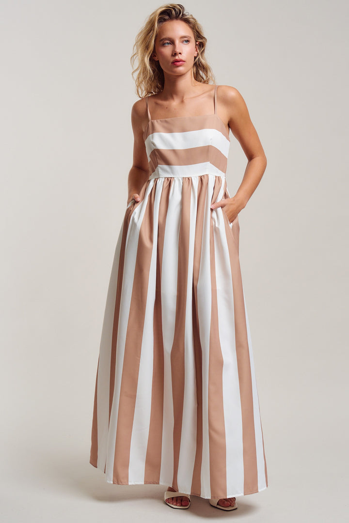 modern coast bold stripe maxi dress - ivory taupe (additional view)
