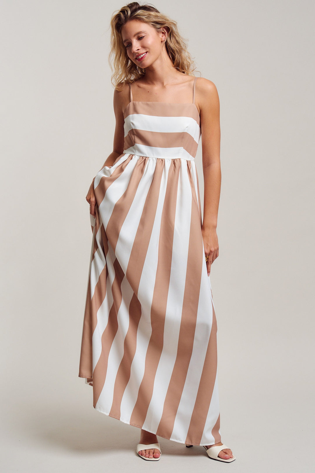 modern coast bold stripe maxi dress - ivory taupe (additional view)
