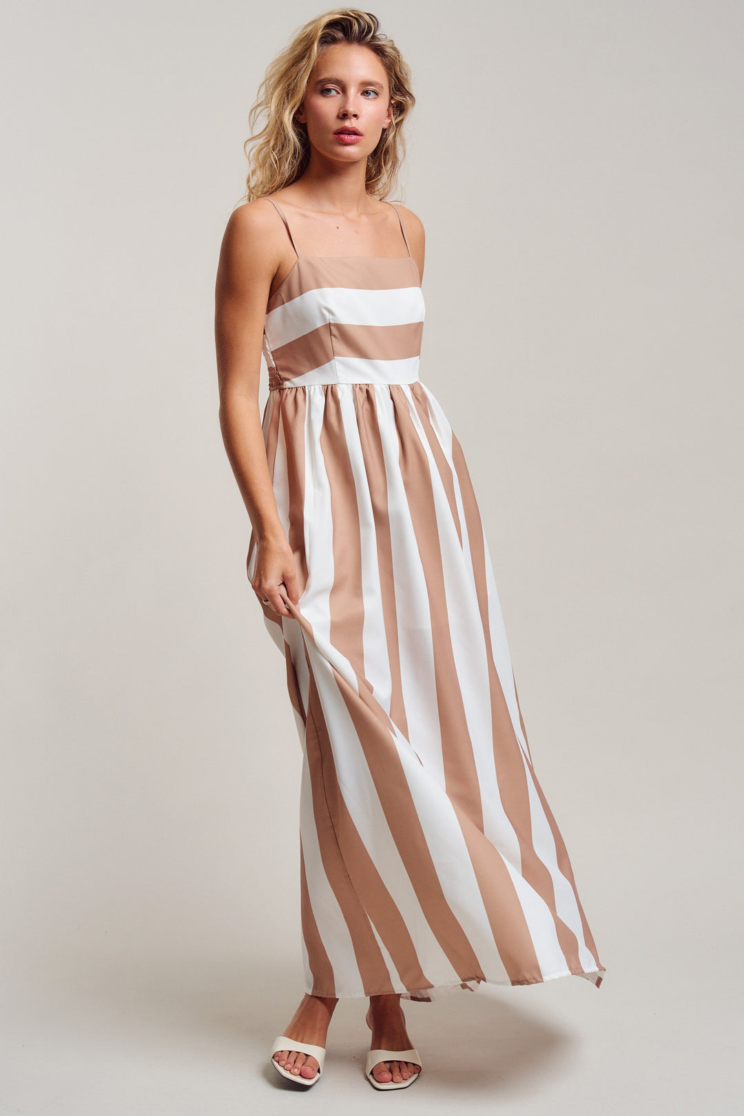 modern coast bold stripe maxi dress - ivory taupe (additional view)