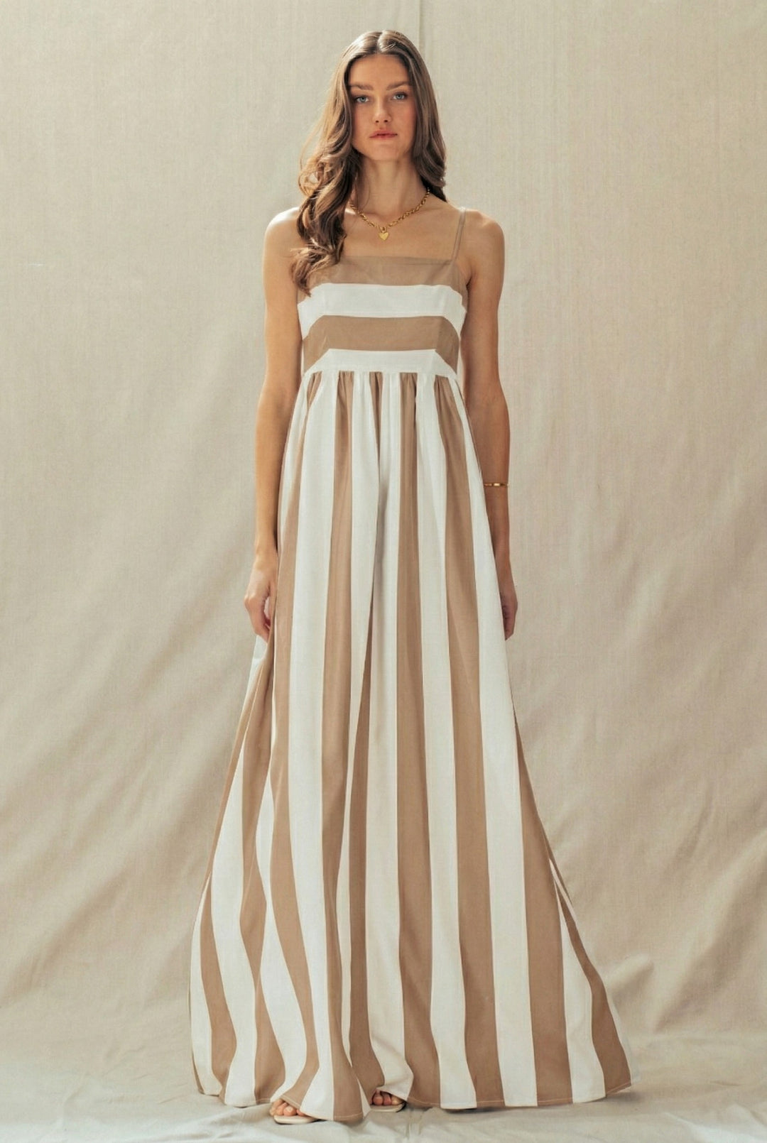 coast bold stripe maxi dress - ivory taupe