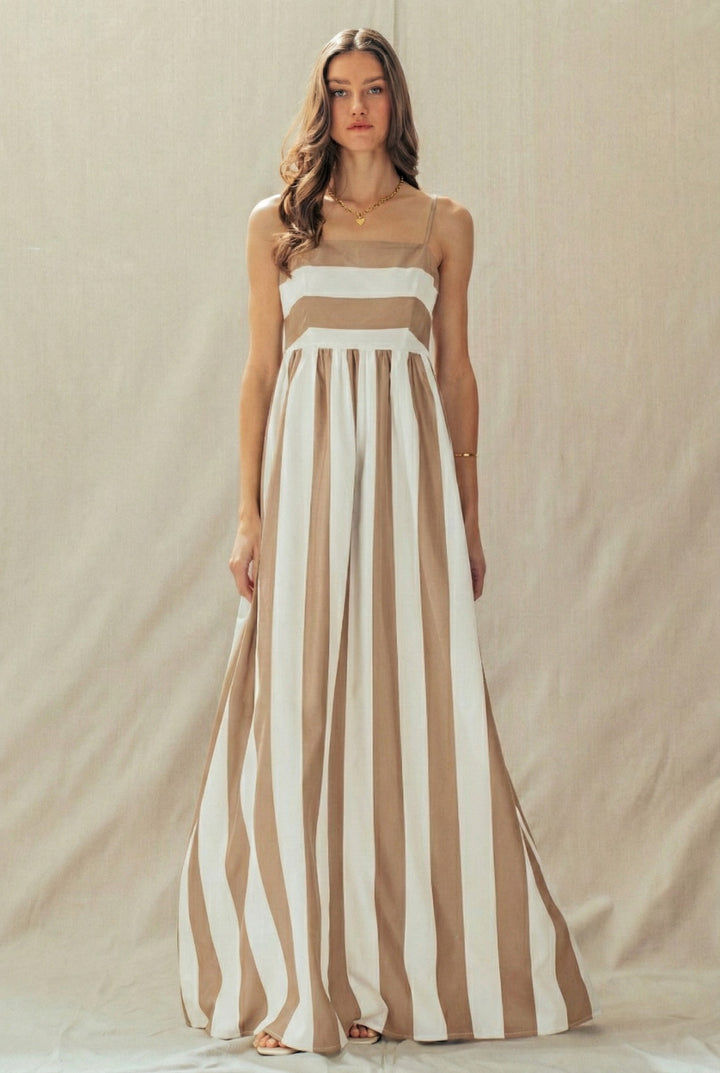 coast bold stripe maxi dress - ivory taupe