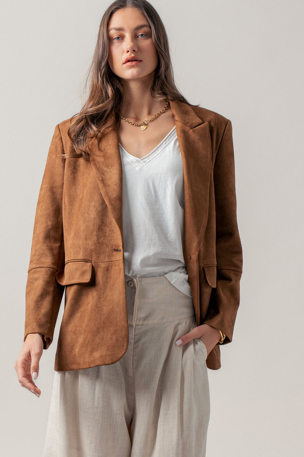 cognac suede tailored blazer - camel brown (additional view)